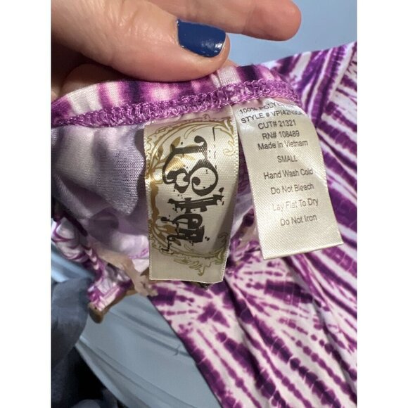 Purple Tie-Dye Halter‎ Maxi Dress S  Wood Beaded Neckline Beachy Boho  Hippie - Picture 7 of 9